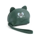 Monedero de cuero verde para gatos con correa, tarjetero de diseño animal lindo para mujeres. - Verde