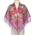 Écharpe châle à franges florales ethniques pour femmes, foulard vintage rose élégant. - Rose Poudré