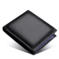 Cartera monedero de cuero negro clásico para hombre con detalles azules para uso diario. - Azul marino