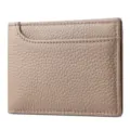 Tarjetero de cuero genuino billetera minimalista delgada con elegante patron litchi. - Gris