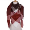 Damen Winter gestrickter Dreieck Karo Schal warme Kaschmir-Gefühl Mode Poncho Umhang - Kaffee Weiß
