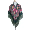 Scialle con frange floreale russo verde scuro stile etnico foulard quadrato cheongsam - Verde Scuro