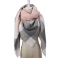 Damen Rosa Grau Kariert Dreieck Schal Herbst Winter Weich Warm Kaschmir Gefühl Umhang - Rosa