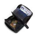 Billetera de cuero genuino RFID con tarjetero en acordeón, cremallera y monedero - Negro