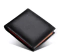 Billetera de cuero negro para hombre con forro interior naranja brillante compacto - Naranja
