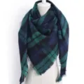 Damen kariertes Dreieck Schal Winter warm Kaschmir Gefühl Quasten Tuch Mode Accessoire - Grün