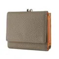 Monedero corto de cuero genuino para mujer tarjetero triple con color contraste gris - Gris