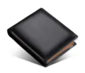 Cartera bifold negra de cuero para hombre, tarjetero clásico con forro interior marrón. - Café