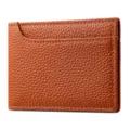 Tarjetero de cuero genuino marron, elegante estuche de tarjetas con patron litchi hombre y mujer. - Marrón