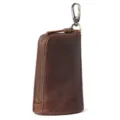 Estuche de cuero genuino para llaves de coche con cremallera y gancho, estilo vintage. - Café