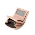 Monedero corto de cuero genuino rosa para mujer con ranuras para tarjetas SKU - Rosa Claro