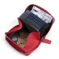 Monedero tarjetero de cuero rojo estilo acordeón con múltiples ranuras y cremallera. - Rojo China