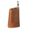 Estuche para llaves de cuero marrón para hombre con cremallera y gancho para coche. - Marrón