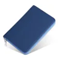 Tarjetero de cuero azul, gran capacidad con cremallera para documentos y organizador de pasaporte. - Azul