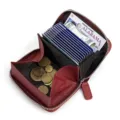 Genuine leather accordion card wallet with zipper, multiple slots and coin pocket red. - Burgundy