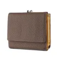 Genuine leather women's trifold wallet, brown and yellow color contrast coin purse. - Coffee