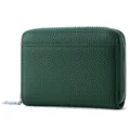Mini monedero de cuero genuino verde con cremallera tarjetero y textura granulada. - Verde Oscuro