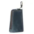 Estuche para llaves de cuero genuino para hombre, llavero vintage azul con gancho metálico. - Azul marino