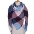 Damen Karo Dreiecksschal Kaschmirgefühl Herbst Winter warmer Schal Fransen Umhang - Blau Rosa