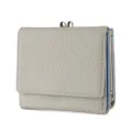 Light grey leather tri-fold women wallet with kiss-lock clasp and blue contrast interior. - Light Green