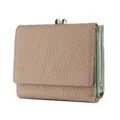 Genuine leather trifold women wallet with contrast mint interior and clasp pocket. - Khaki