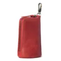 Estuche para llaves de cuero genuino rojo con cremallera y gancho metálico práctico. - Burdeos