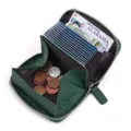 Green genuine leather accordion zipper card holder wallet with multiple card slots for coins. - Dark Green