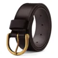 Cinturón vintage de cuero genuino para hombre con hebilla de metal para jeans y negocios. - Café / 96cm