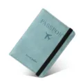 Fundas para pasaporte de cuero PU azul claro con banda elástica, cartera de viaje y tarjetas. - Azul claro