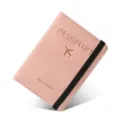 Portapasaporte cartera de cuero PU rosa con banda elástica, organizador de tarjetas y documentos. - Rosa