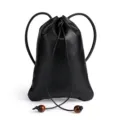 Bolso tipo saco de cuero genuino negro con cordón, pequeño bolso cruzado de mujer. - Negro
