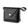 Mini monedero negro de cuero con botón a presión y correa, pequeña cartera para mujer. - Negro