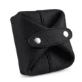 Mini monedero negro de cuero genuino y estuche portátil para auriculares con botón de presión. - Negro