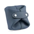 Mini monedero de cuero azul estuche de almacenamiento compacto para auriculares boton presion - Azul
