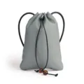 Grey genuine leather drawstring pouch small crossbody mobile phone bag with wooden beads. - Gray