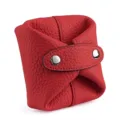 Mini monedero de cuero genuino rojo bolsa auriculares adorable botón de presión. - Rojo