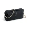 Bolso cosmetico de cuero negro con cadena dorada, elegante estuche organizador retro. - Negro