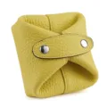 Japanese minimalist genuine leather mini coin purse, compact earphone storage pouch yellow. - Lemon Yellow