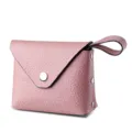 Mini monedero de cuero rosa para mujeres, pequeño tarjetero elegante con botón a presión. - Rosa Claro