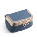 Mini monedero de cuero mujer, pequeña bolsa de almacenamiento de joyas con cierre metálico dorado. - Azul Denim