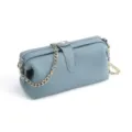 Bolso cosmético de cuero azul con cierre de beso, bolso de hombro retro con cadena dorada. - Azul