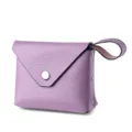 Purple leather mini coin purse, compact envelope wallet with snap button and wrist strap. - Light Purple