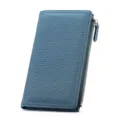 Cartera larga azul de cuero genuino para mujer, tarjetero con bolsillo con cremallera y ranuras. - Azul Denim