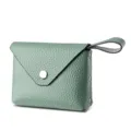 Mini genuine leather coin purse with snap closure and wrist strap for women mint green - Light Green