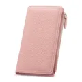 Cartera larga de cuero rosa para mujer con bolsillo con cremallera y tarjeteros elegante. - Rosa Claro