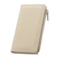 Beige long women wallet with card slots and side zipper pocket, stylish leather daily clutch bag. - Off White