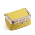 Petit porte-monnaie en cuir véritable jaune fermoir baiser mini sac de rangement - Jaune Citron