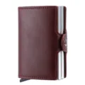 Men PU leather pop-up card holder wallet slim metal rfid blocking credit card case dark red - Burgundy