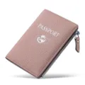 Porta passaporto in pelle rosa polvere con tasca con zip, organizer per documenti da viaggio. - Rosa Fagiolo