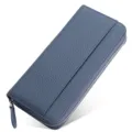 Japanischer Stil echtes Leder lange Brieftasche RFID Schutz Kartenetui Reissverschluss blau - Hellblau